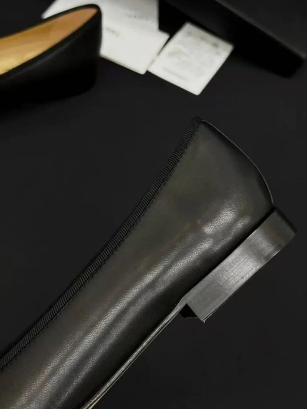 CHANEL All-Black Leather Bow Embossed CC Ballerina Flat Shoes